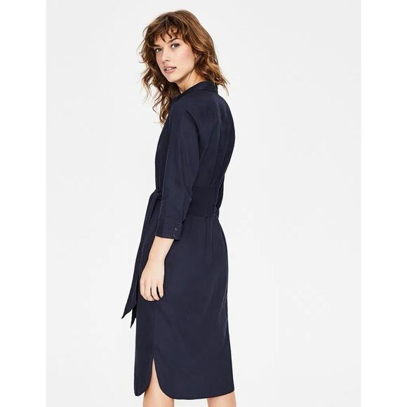 Boden US 4 Navy Shirt Dress Linen Belted Midi Button Down NEW - Picture 2 of 9
